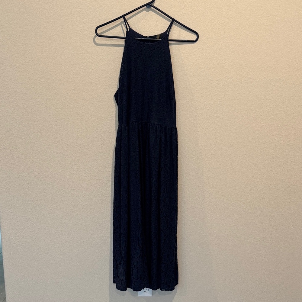 Soprano Blue Lace Halter Maxi Dress